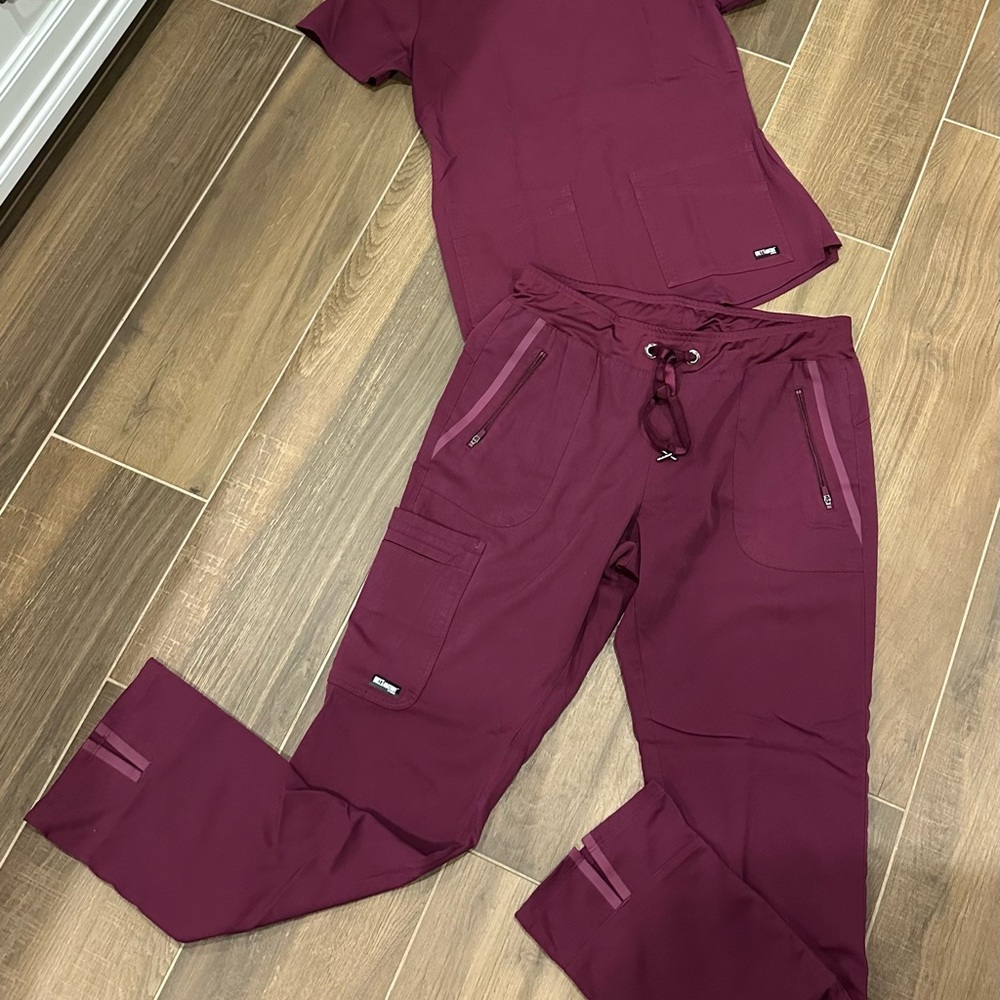 Grey's Anatomy Maroon/Berry Scrub Top and Cargo Pants Set